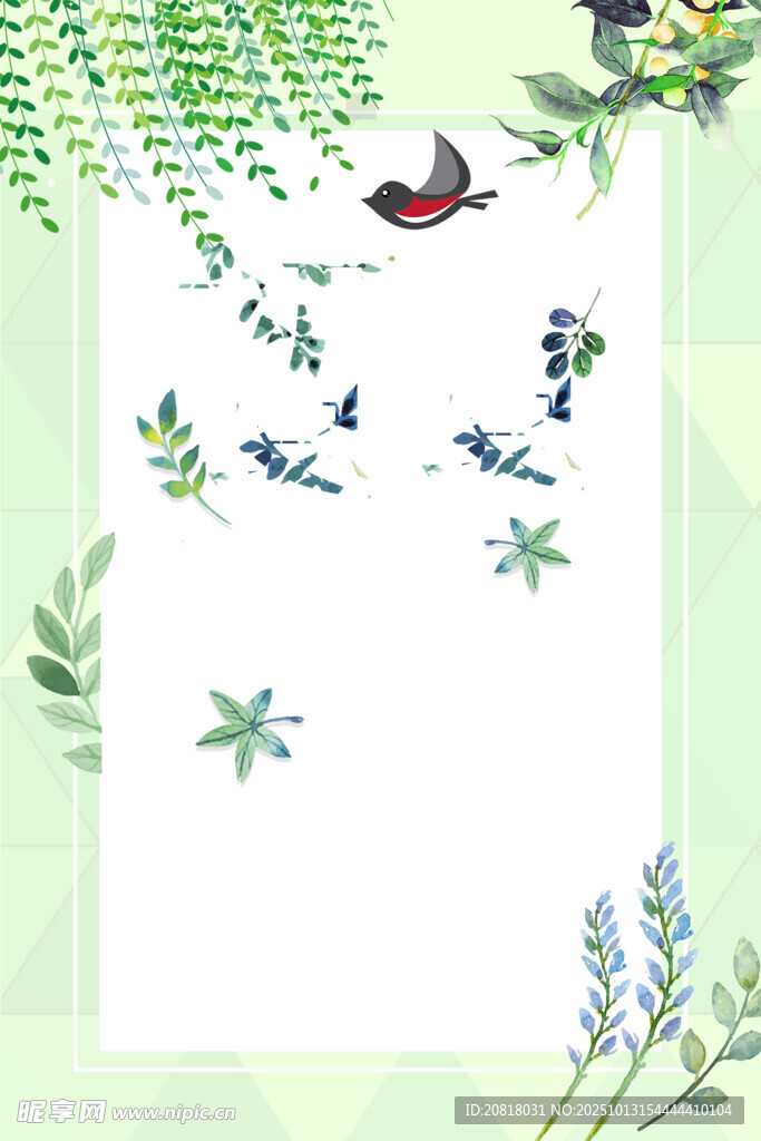 清新花鸟绿植装饰图案