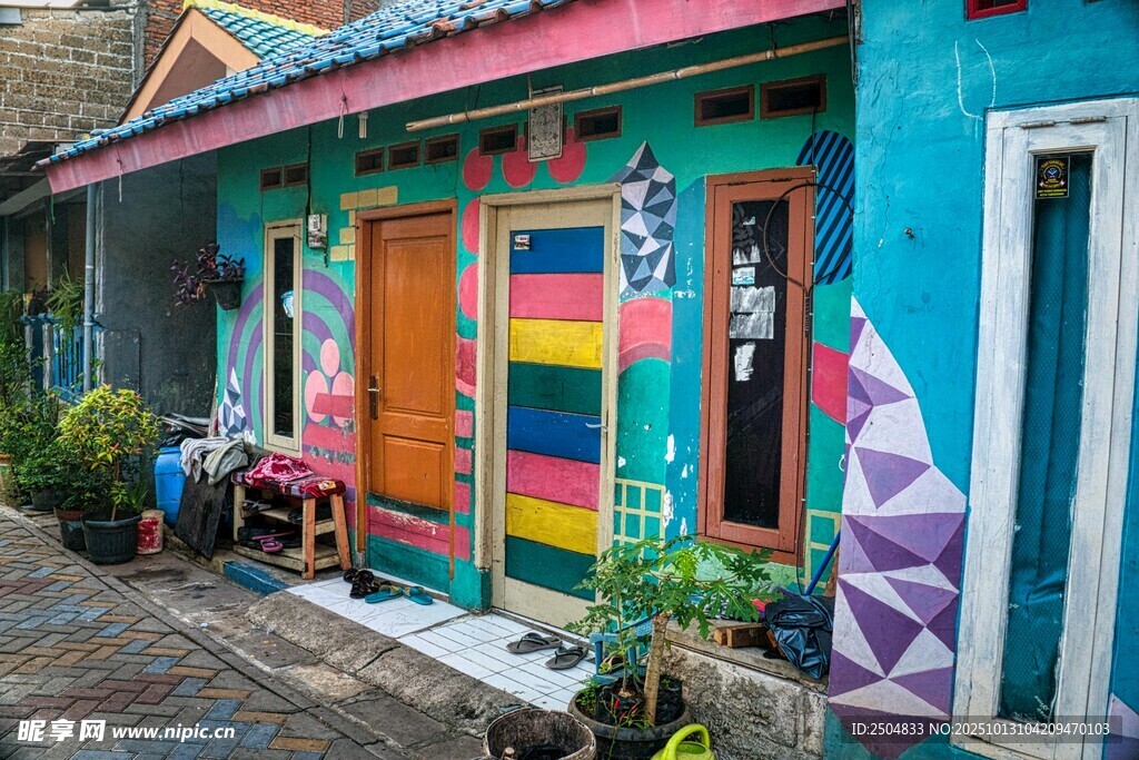 彩色小屋 街头的绚丽风景