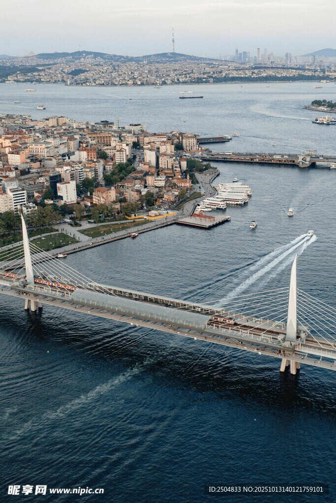 跨海大桥与沿岸城市景观