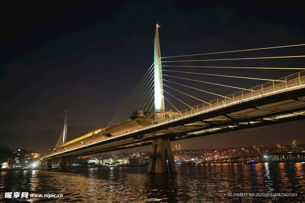 夜晚璀璨的现代桥梁景观