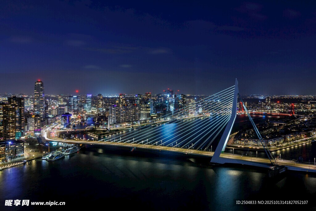 城市璀璨夜景中的桥梁