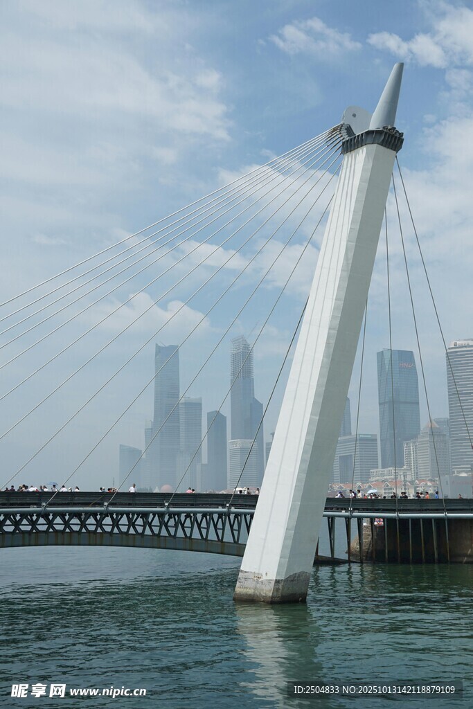 现代斜 桥横跨水域景观