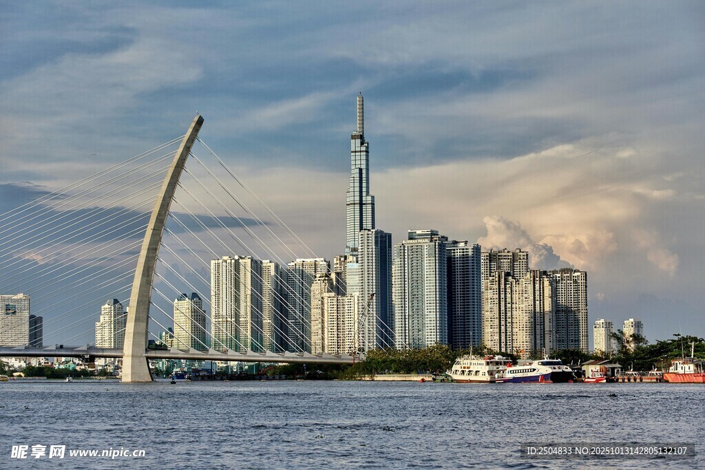城市河畔高楼与天际景观