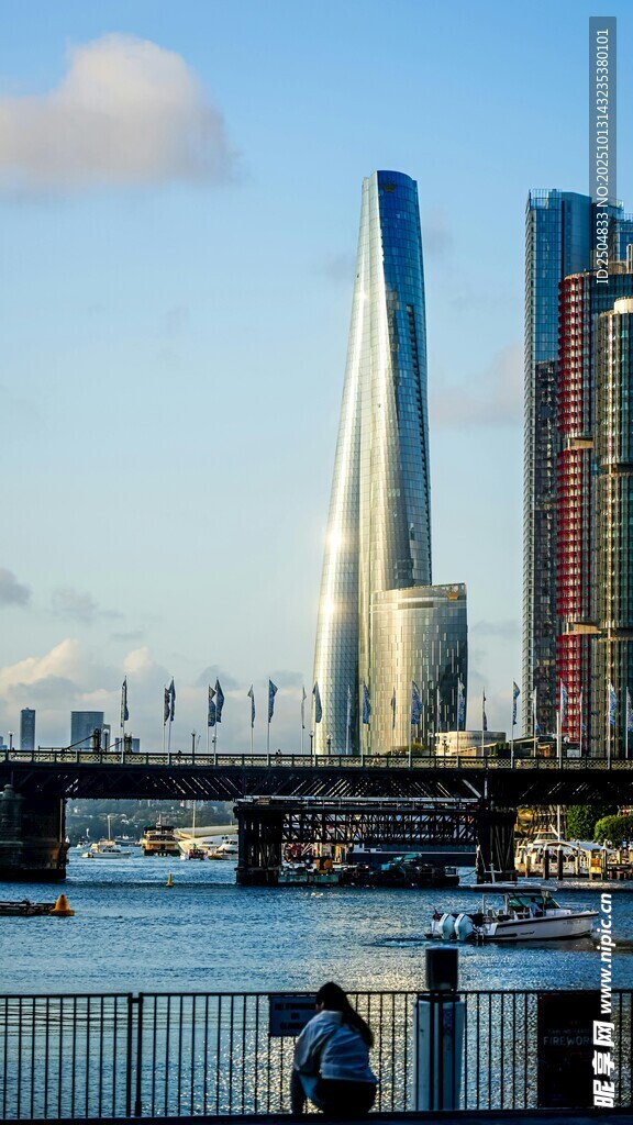 城市河畔双子高楼景观
