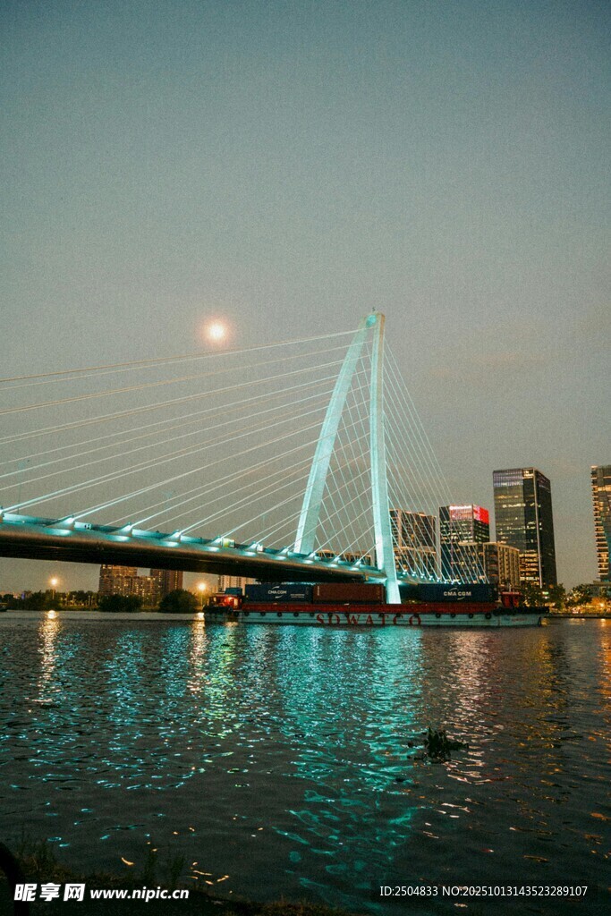 城市夜景中的璀璨桥梁