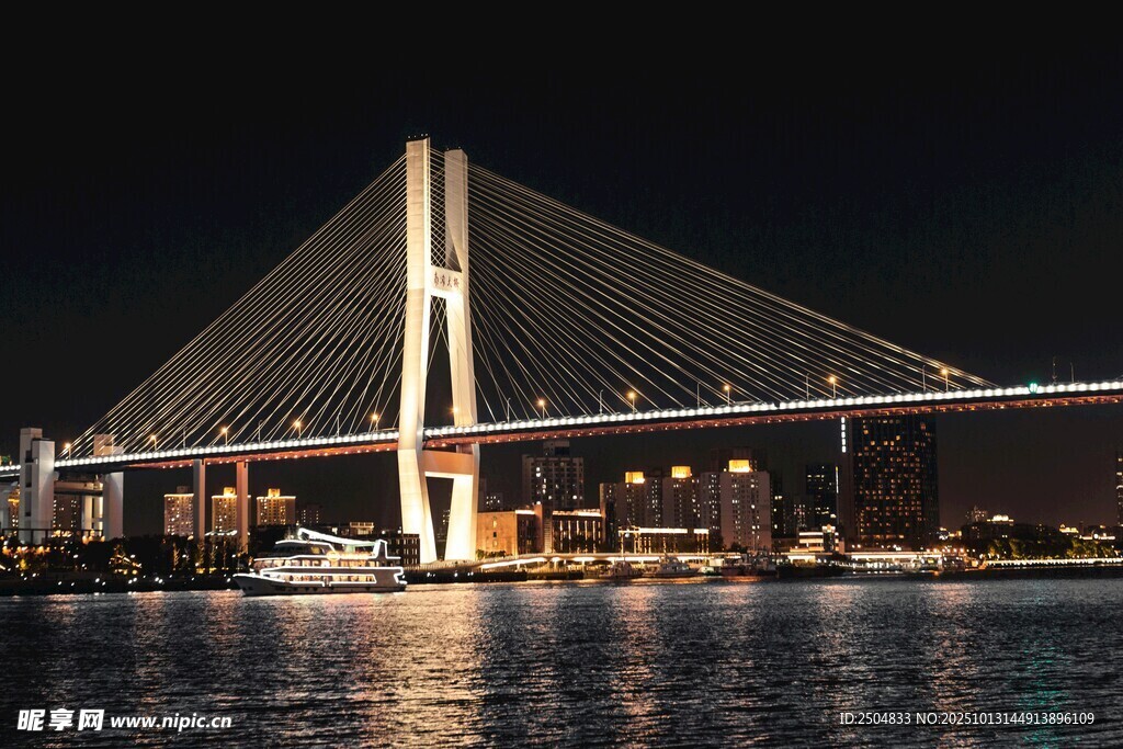 夜晚璀璨的跨江大桥
