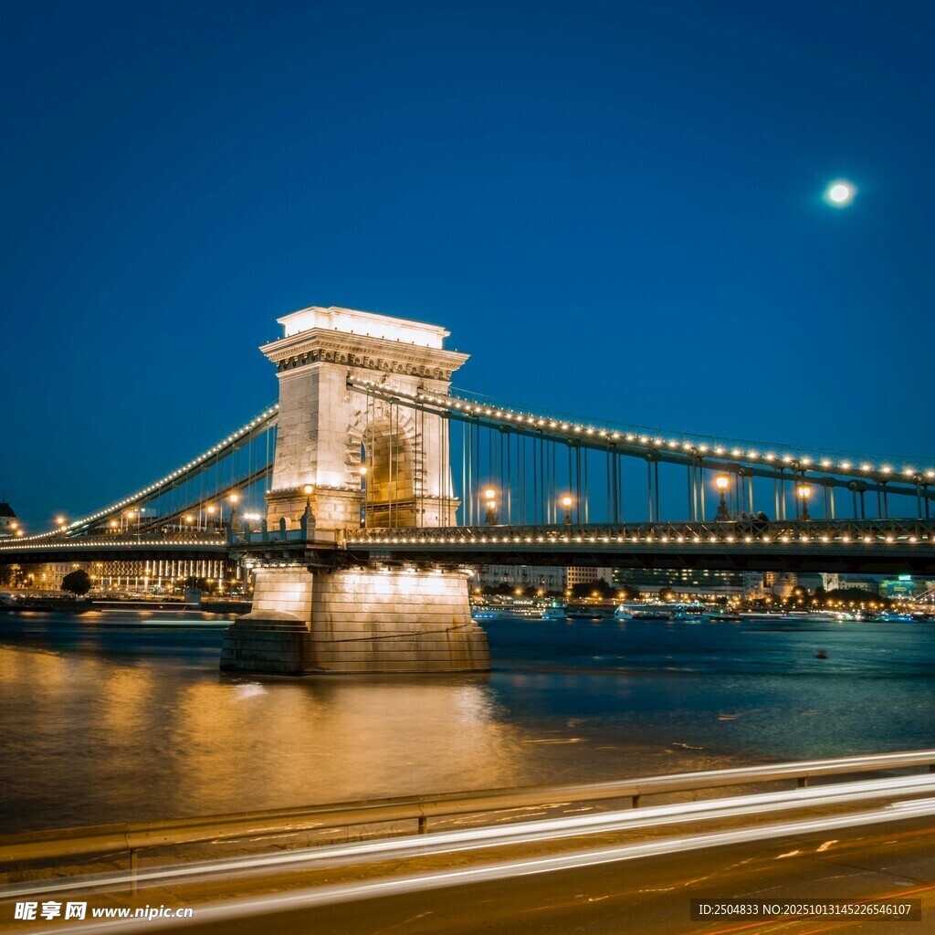 布达佩斯塞切尼链桥夜景