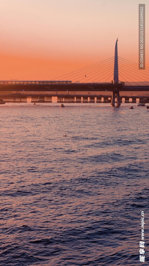 夕阳下的跨海大桥美景