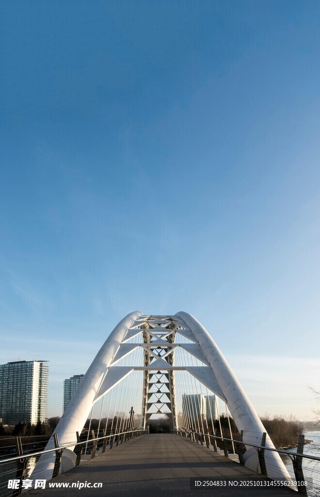 现代拱形桥梁城市景观