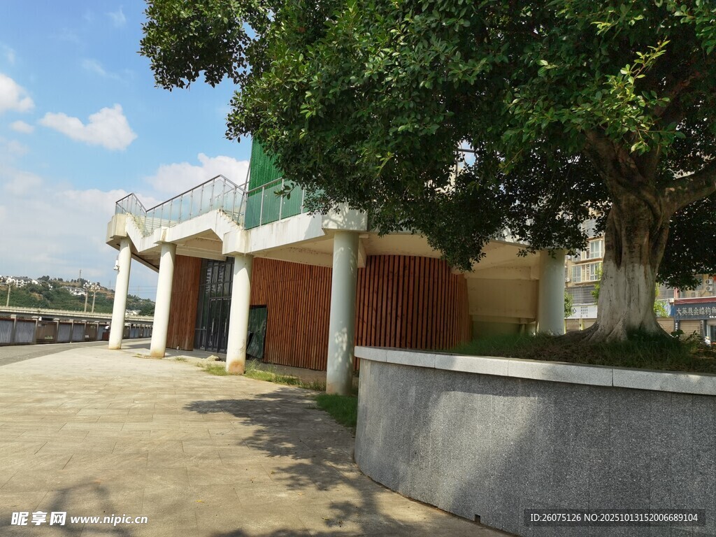 乡村路旁的低矮建筑