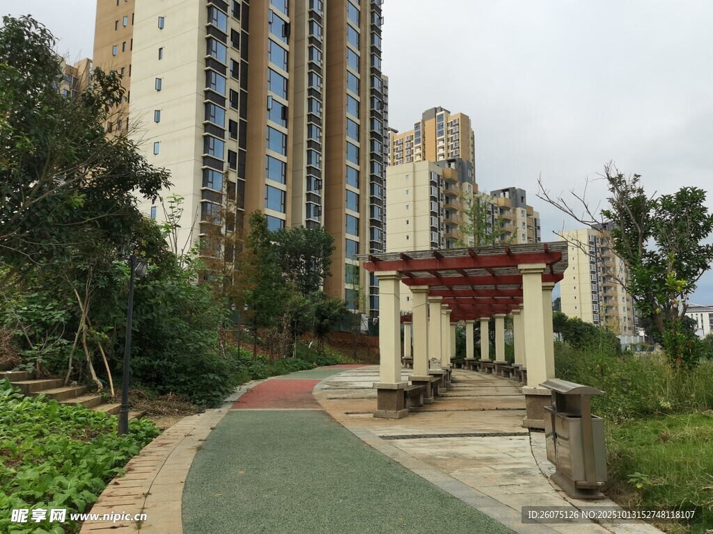 小区内的优美景观步道
