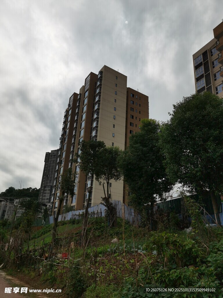 城郊高层住宅与绿植景观