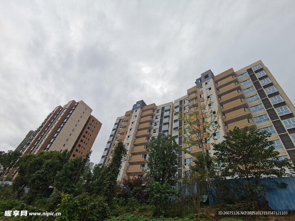 高层住宅楼与周边绿植景观