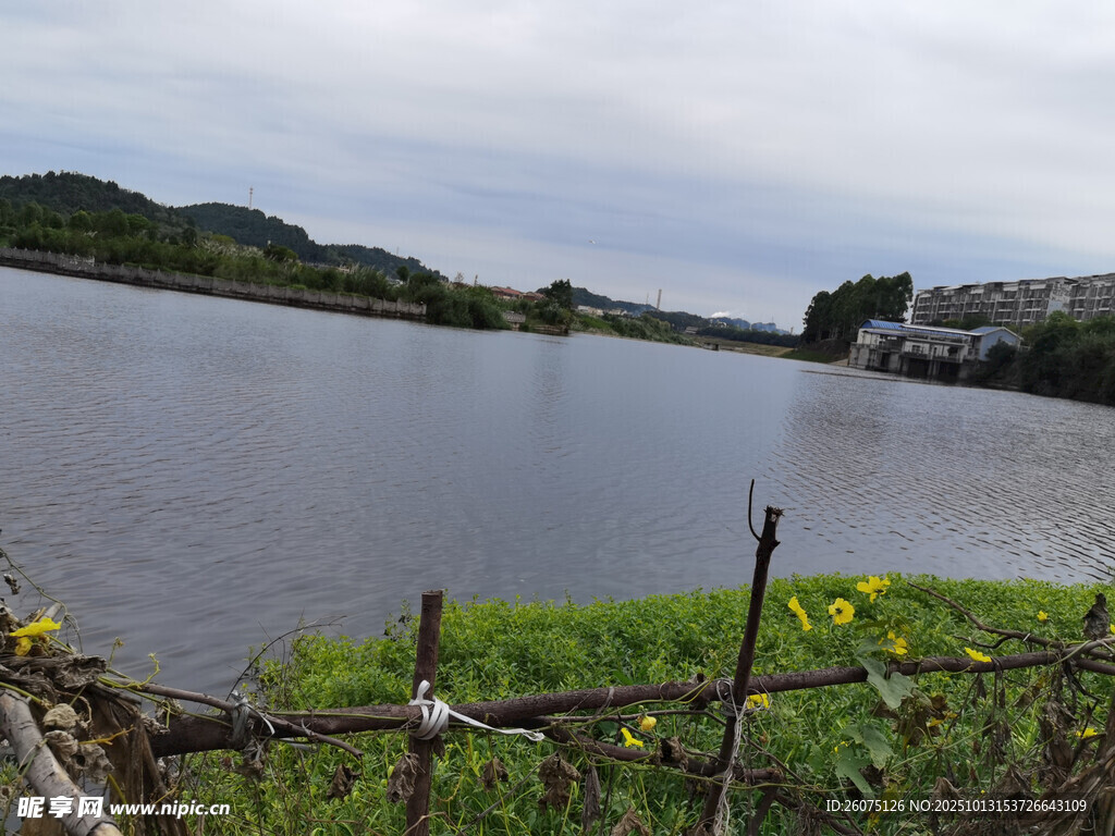 湖畔乡村景致