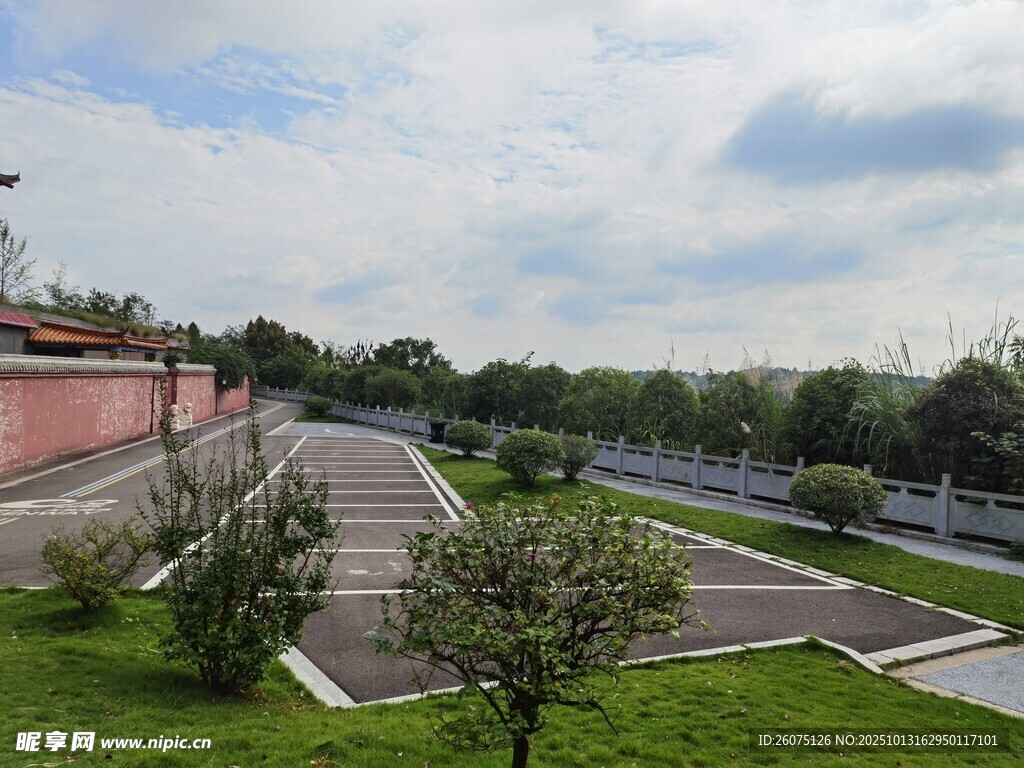 户外开阔停车绿化场景