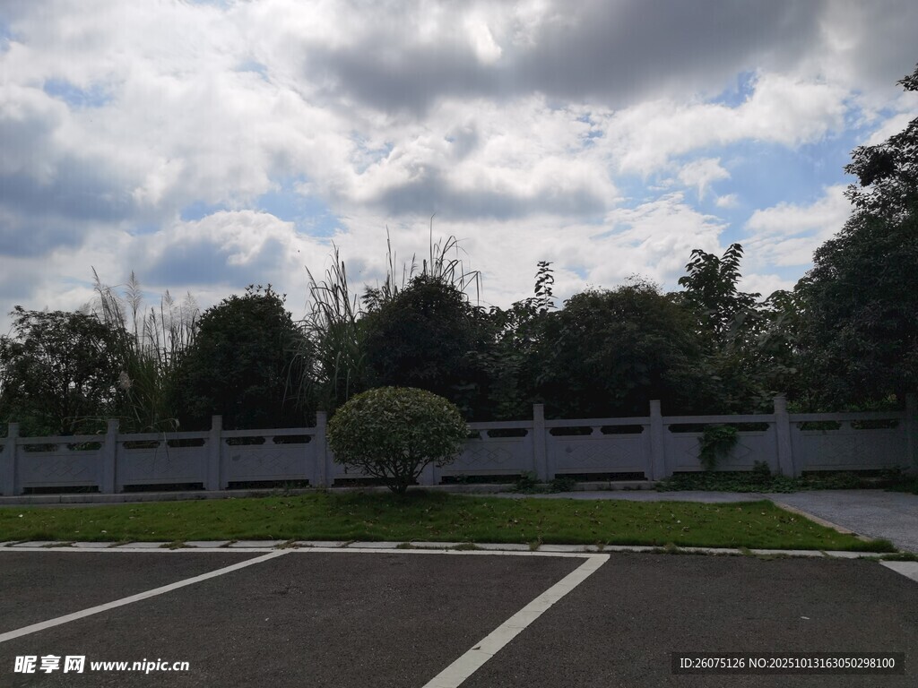 户外停车场与绿植景观