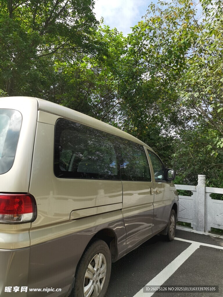 停车场中的米色商务车