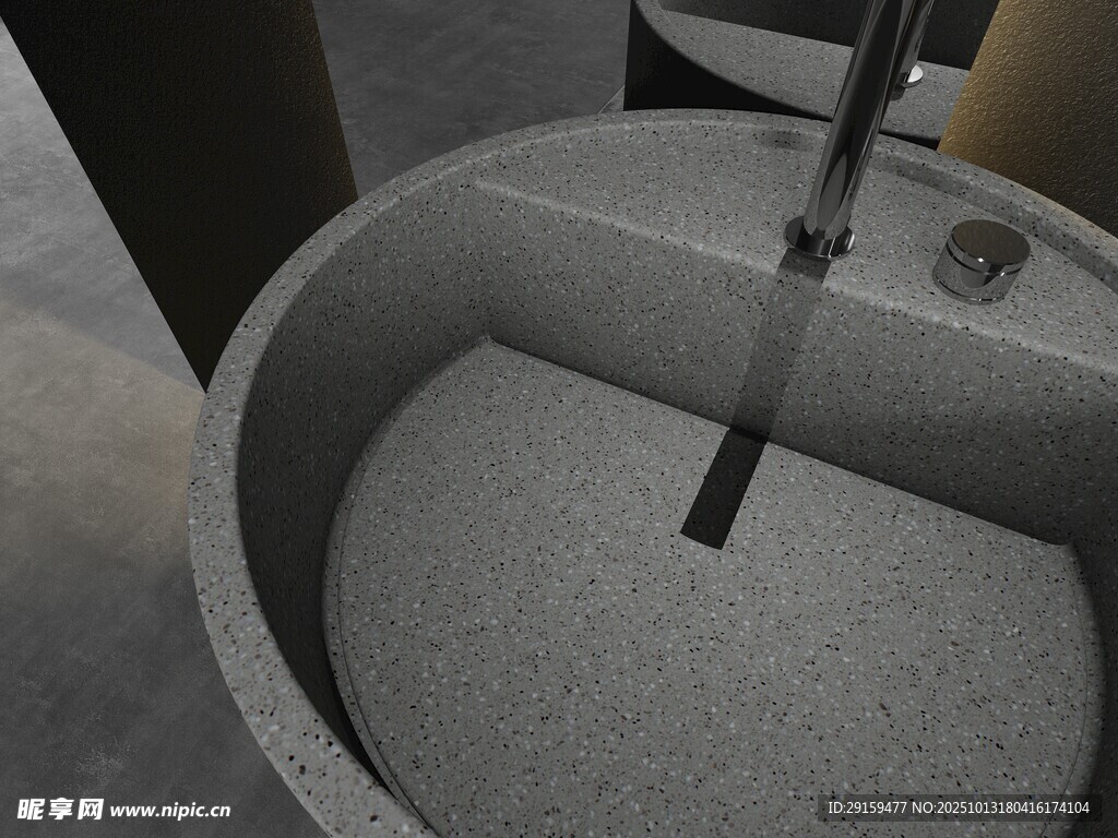 灰色石材洗手盆特写