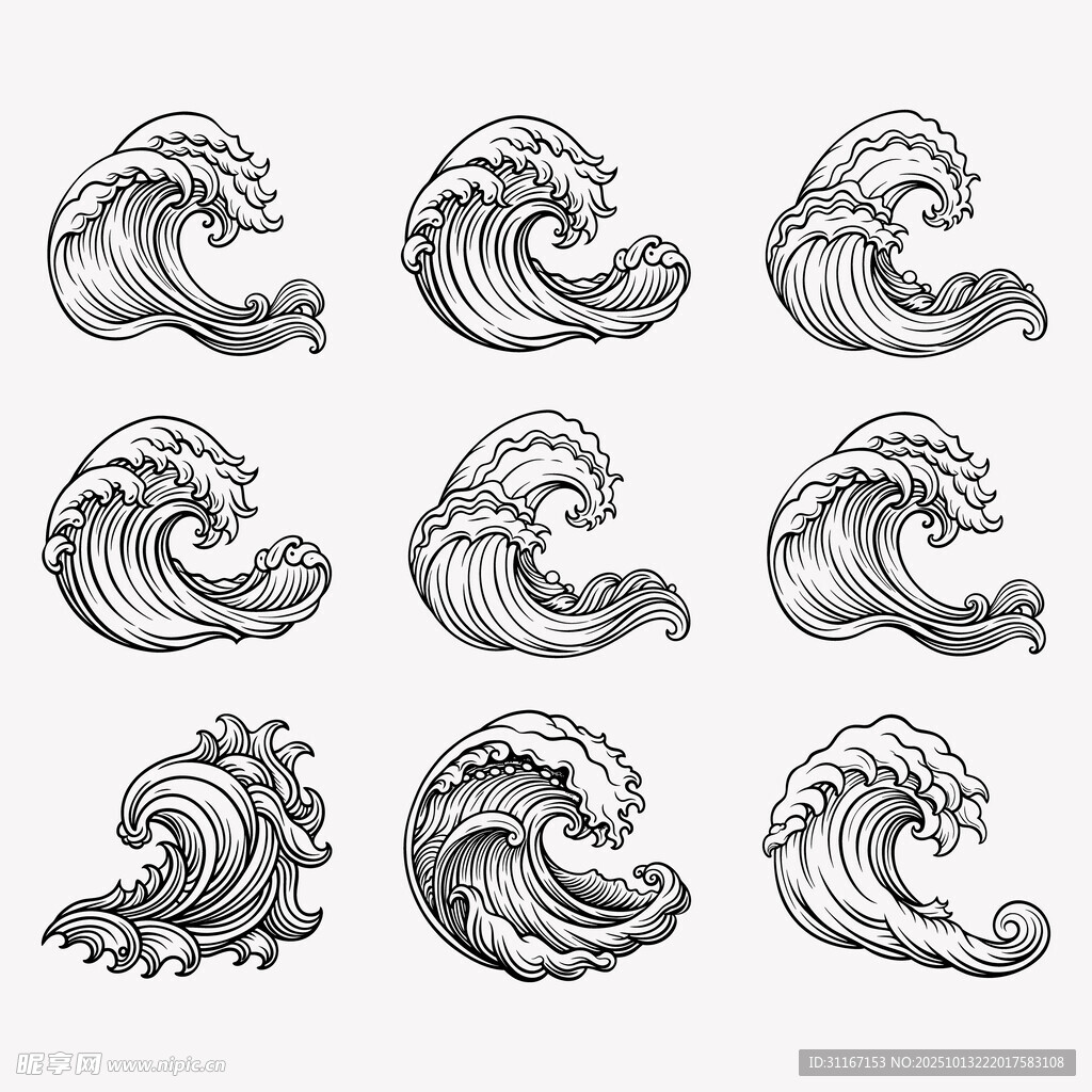 手绘海浪图案