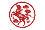 红色剪纸风奔腾骏马图案