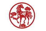 圆形红剪纸骏马图案