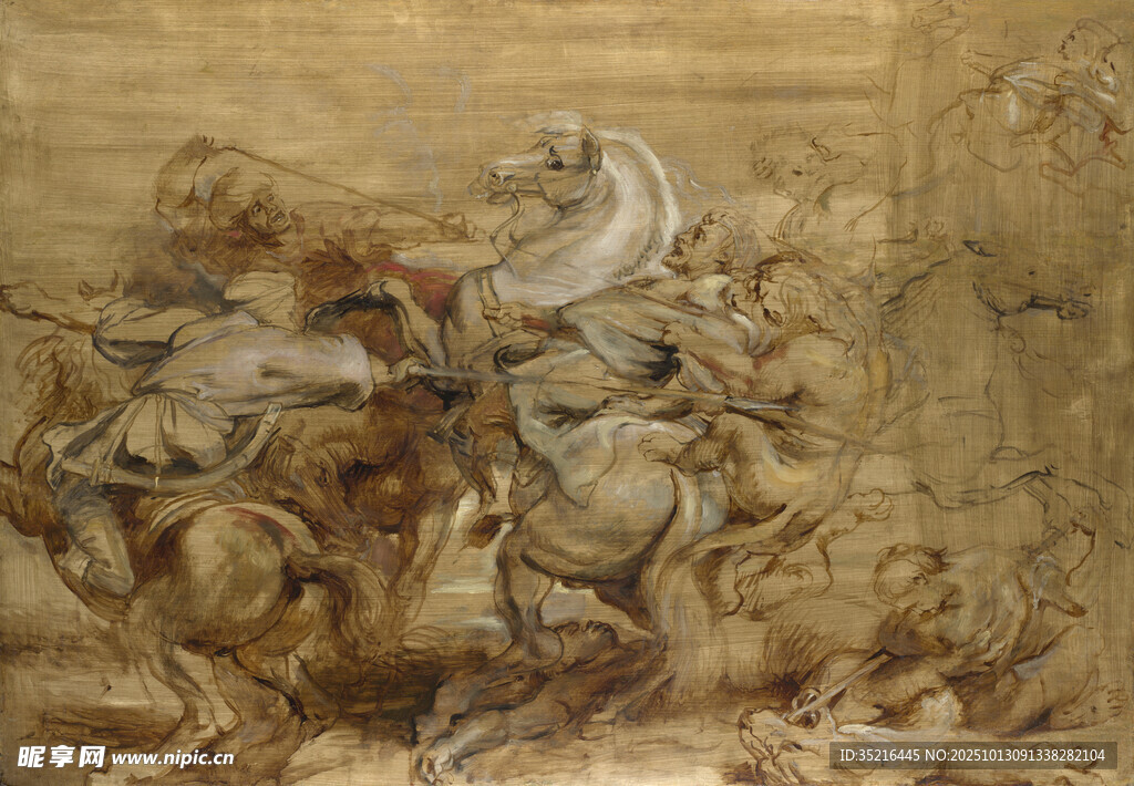 古代骑士战斗场景画作