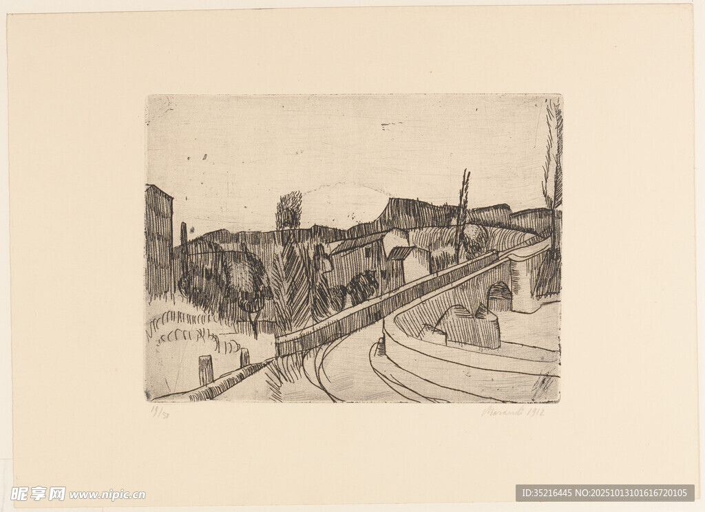 城市街景黑白素描画