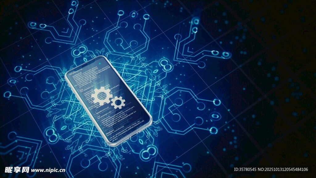 科技感手机与齿轮图案