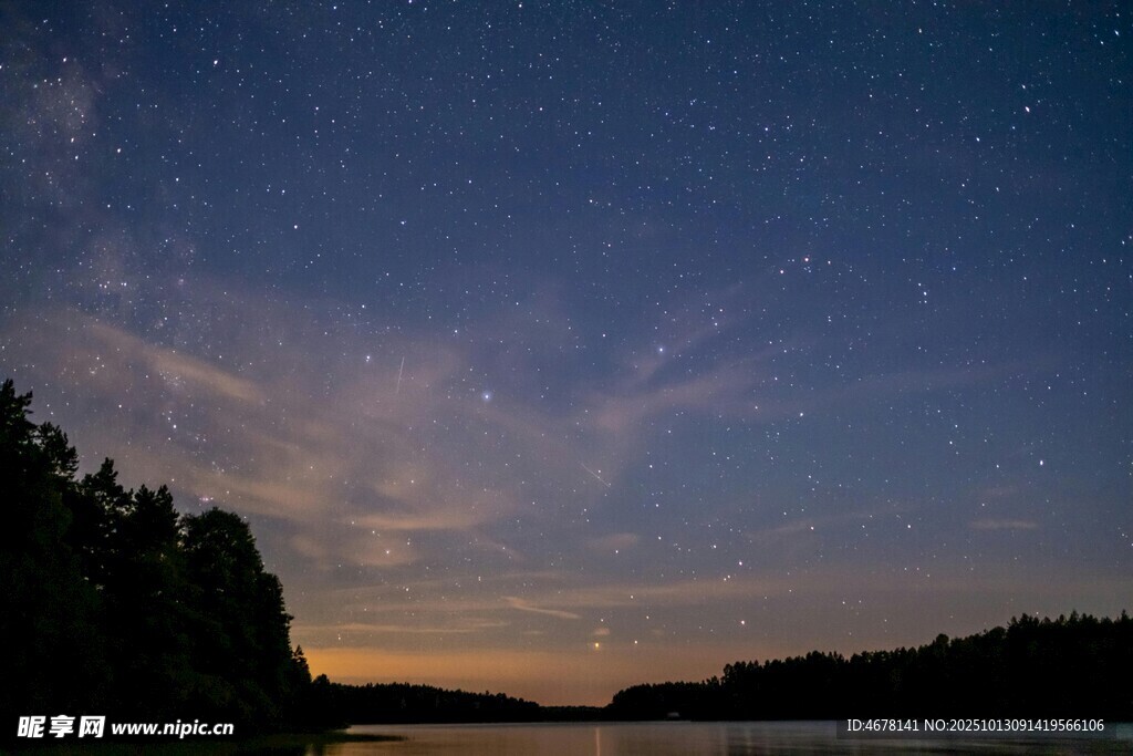 湖畔星空黄昏美景