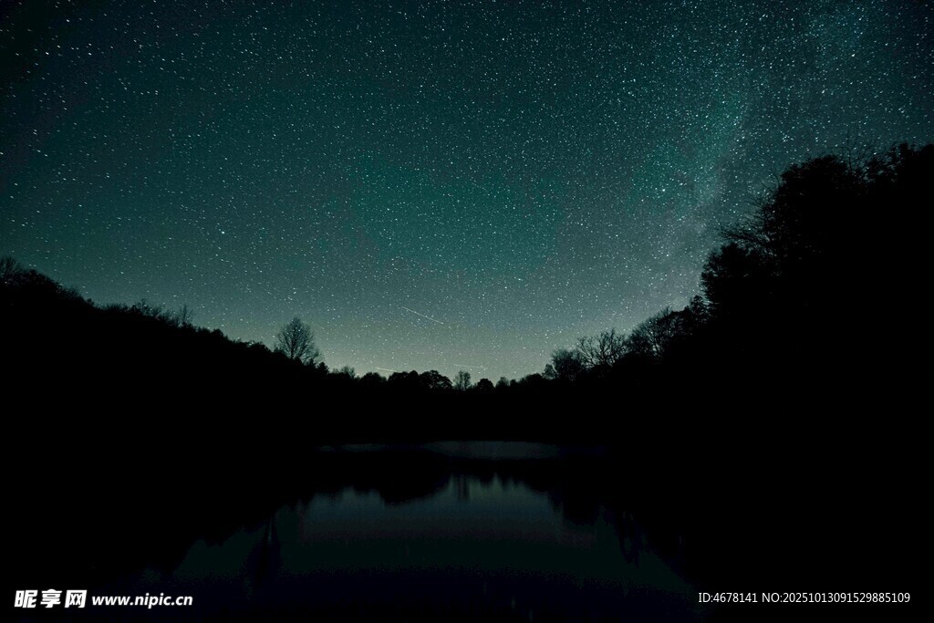静谧夜空下的湖岸星空