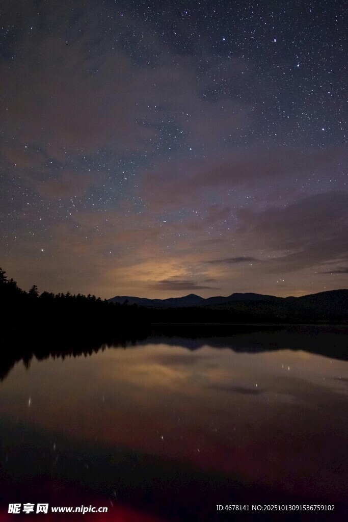 湖畔星空夜景倒影之美