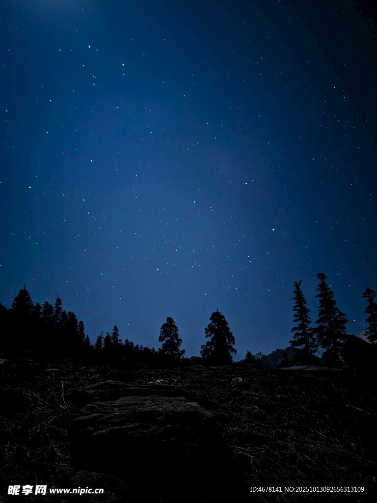 夜幕下的山林剪影