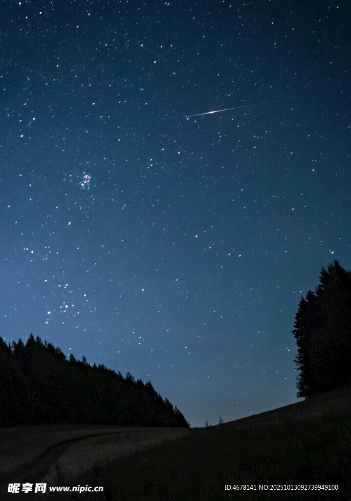 夜空繁星下的静谧原野