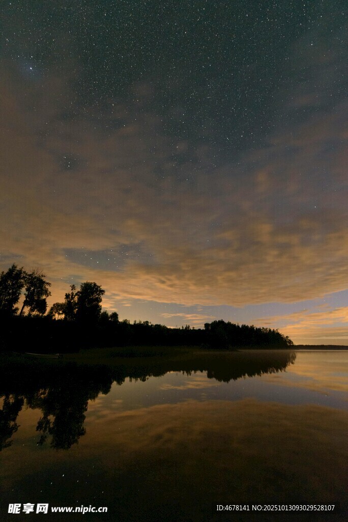 湖畔黄昏星空倒影美景