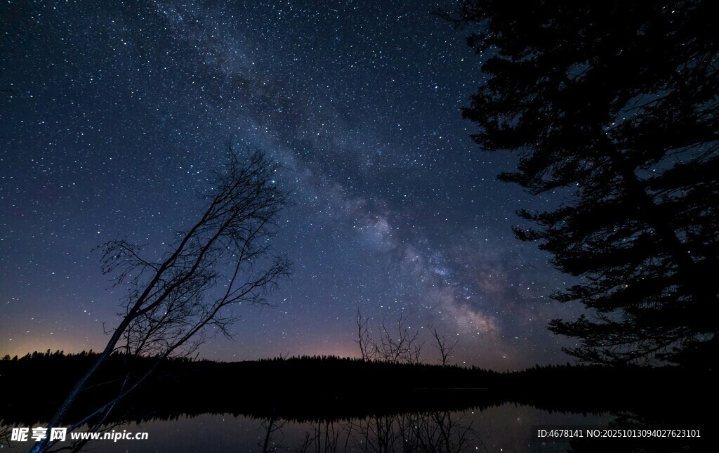 湖畔星空下的静谧夜景