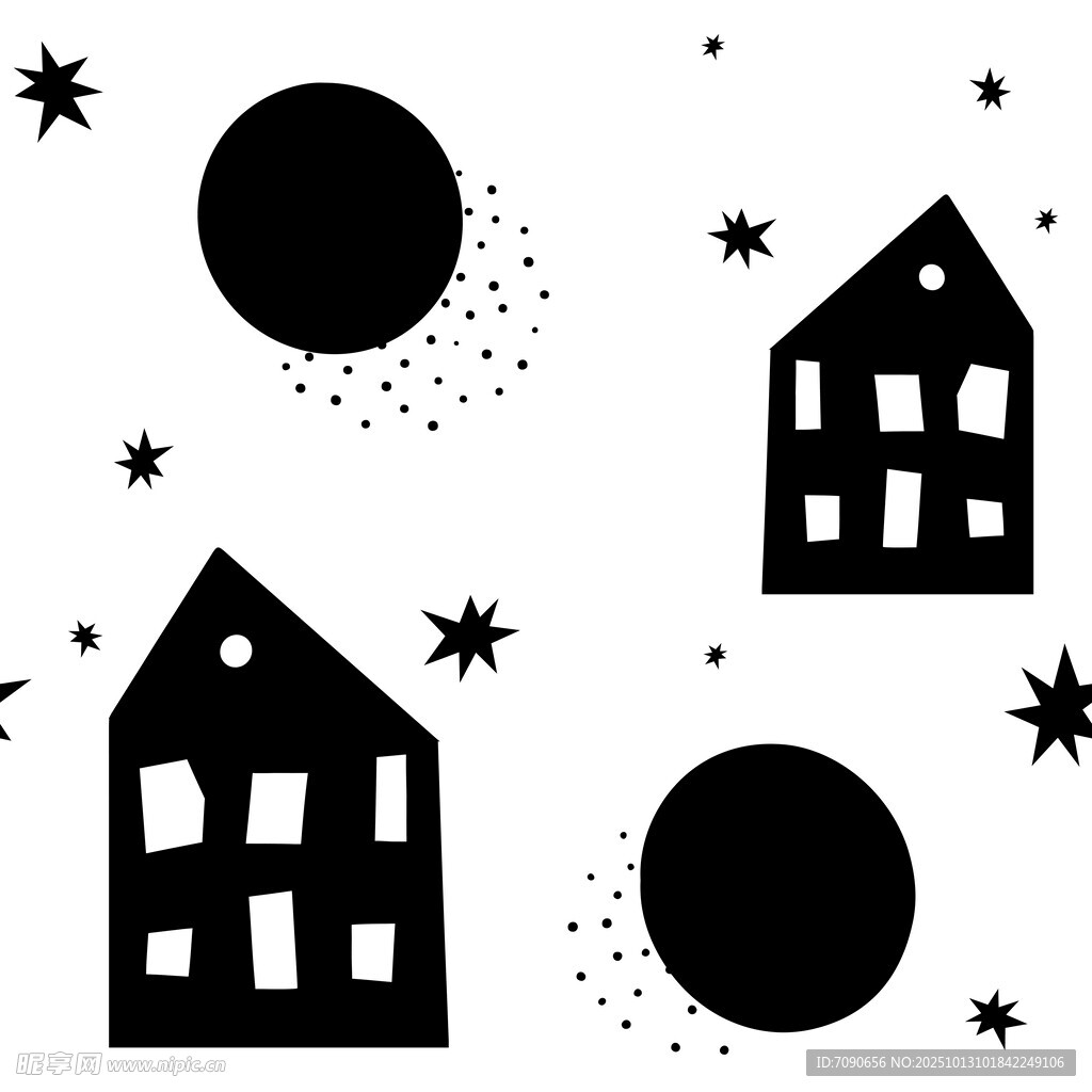 夜晚星空下的房屋图案
