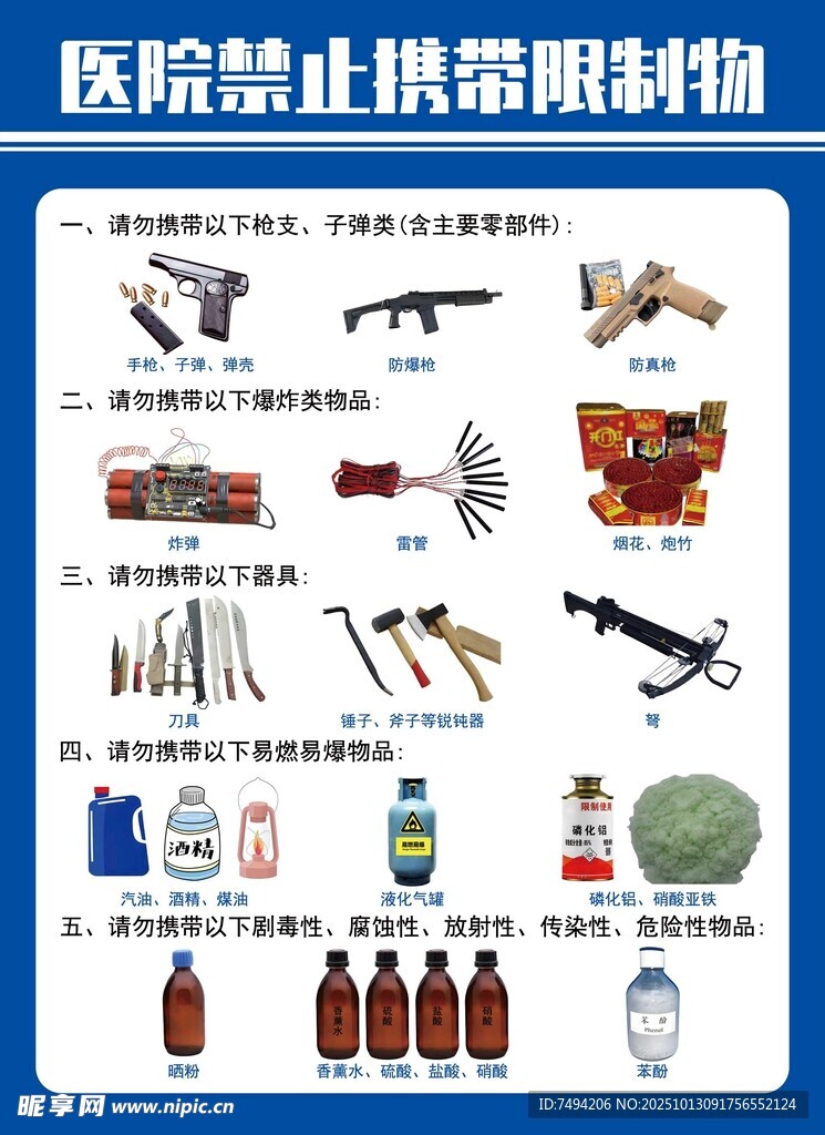 医院禁带违禁物品图示