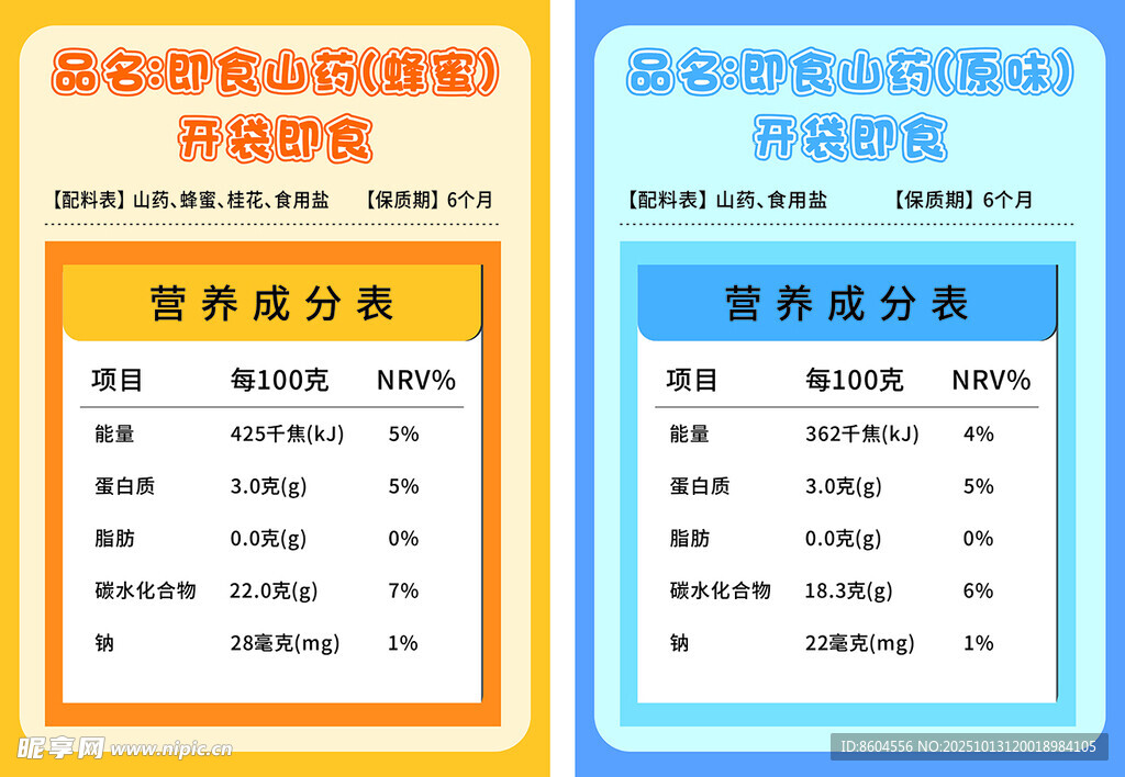  山药营养成分表