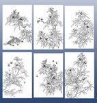 花卉白描图案 六福