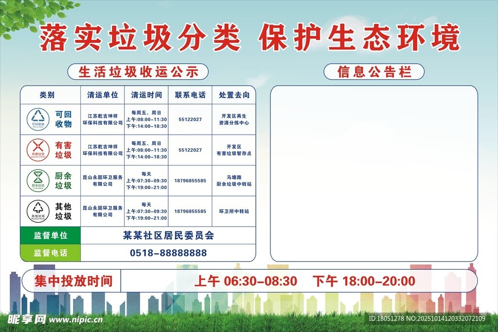 垃圾分类收运公示牌