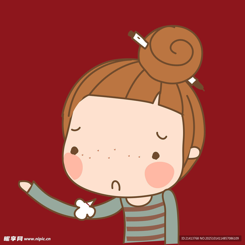 扎发髻女孩的俏皮手势