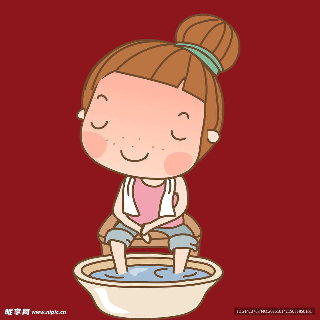 女孩开心泡脚的可爱瞬间