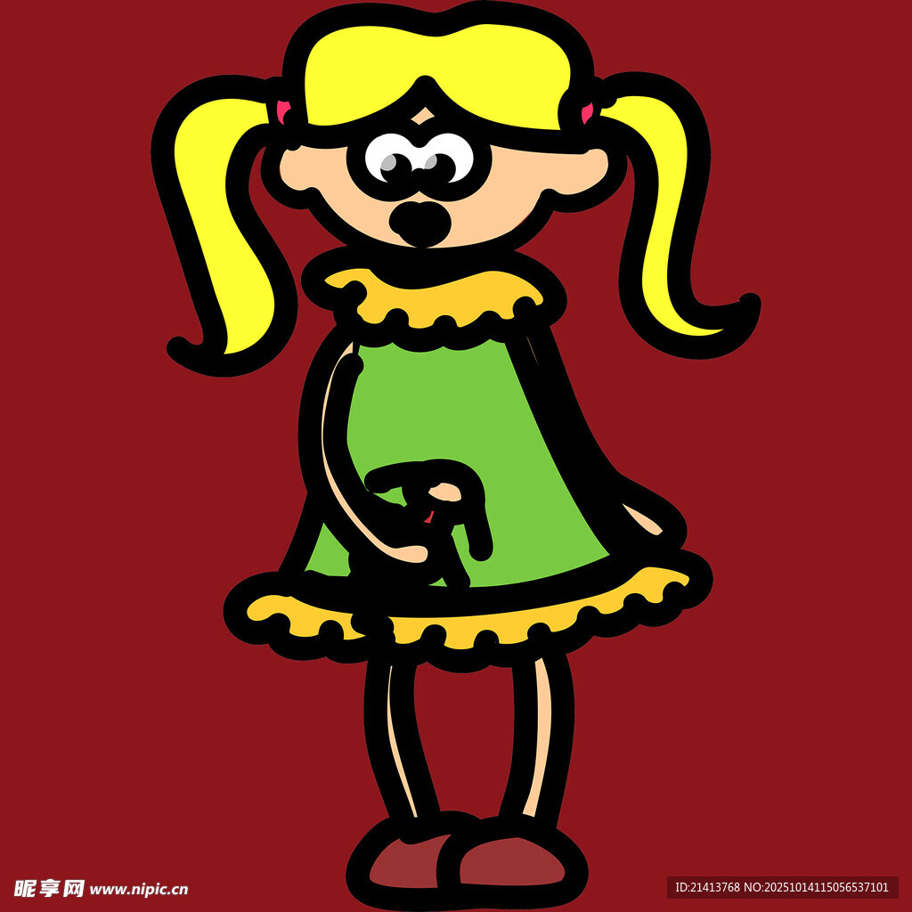 扎双马尾的绿衣卡通女孩
