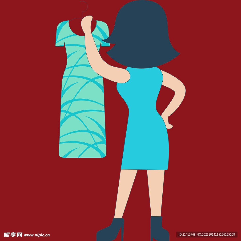 女孩挑选心仪连衣裙