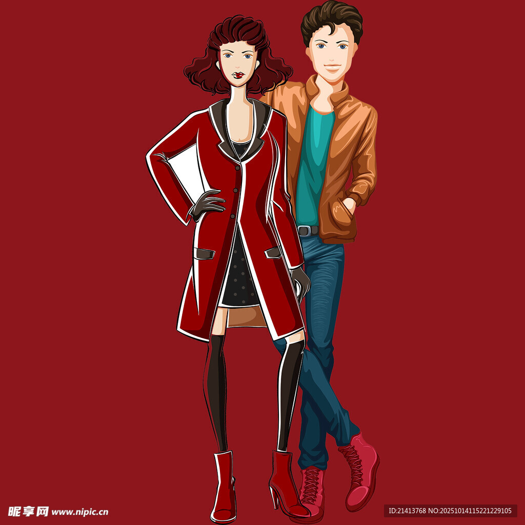 时尚男女情侣插画形象