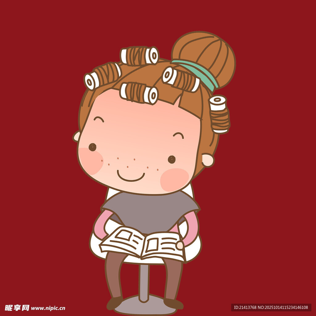 卷发女孩专注看书瞬间