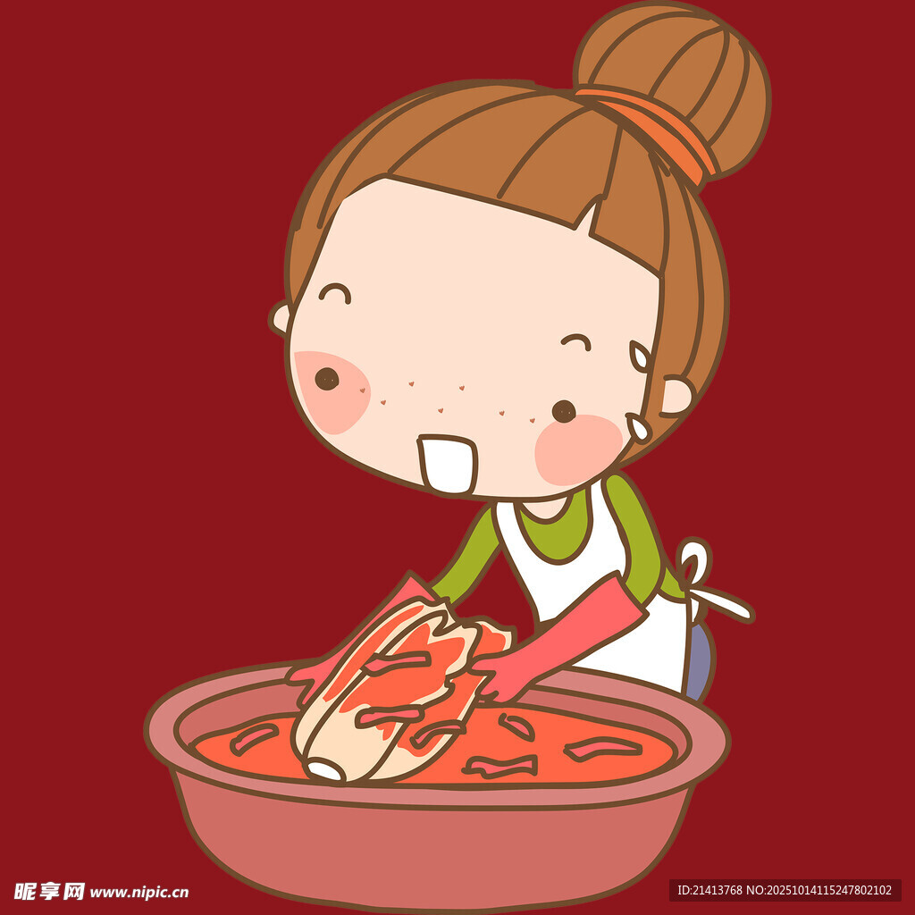 女孩开心制作美味面食