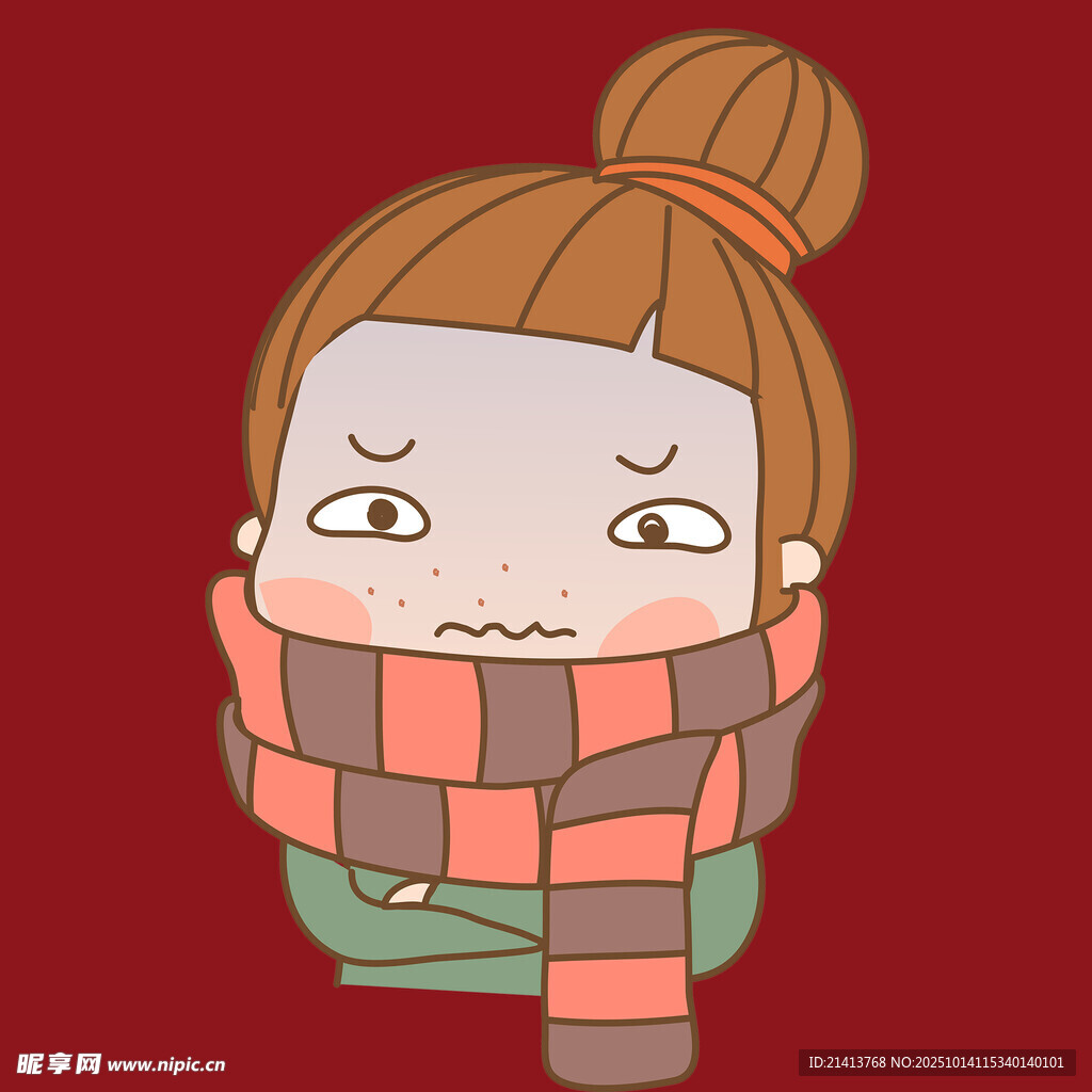 裹围巾的可爱卡通女孩