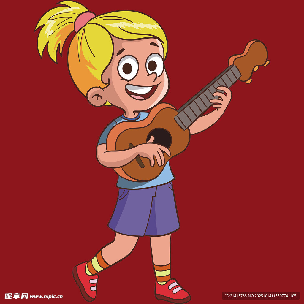 弹尤克里里的快乐小女孩