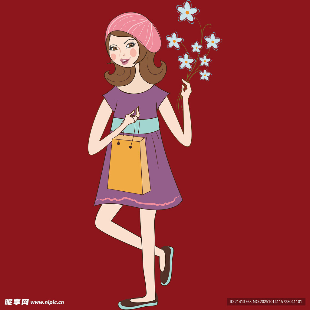 时尚女孩手持购物袋施魔法